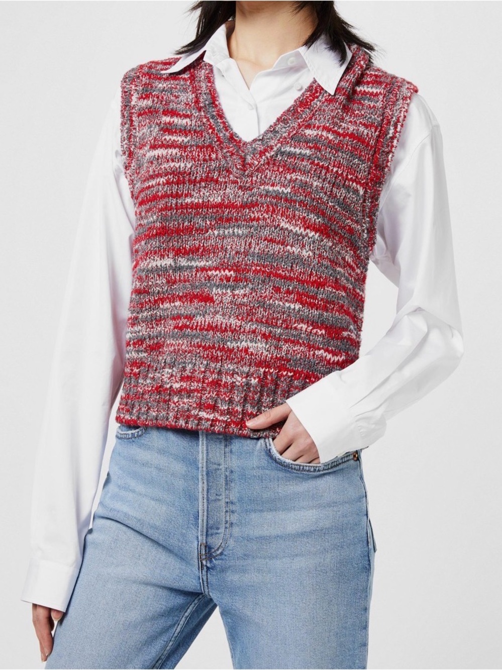 Re/Done 60s Sweater Vest Knit Red White Grey